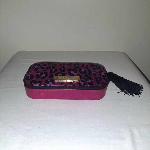 MARC JACOBS Pink Glitter Black Leopard Print MakeUp Bag/ Cosmetics Case Zippered - Picture 1 of 5